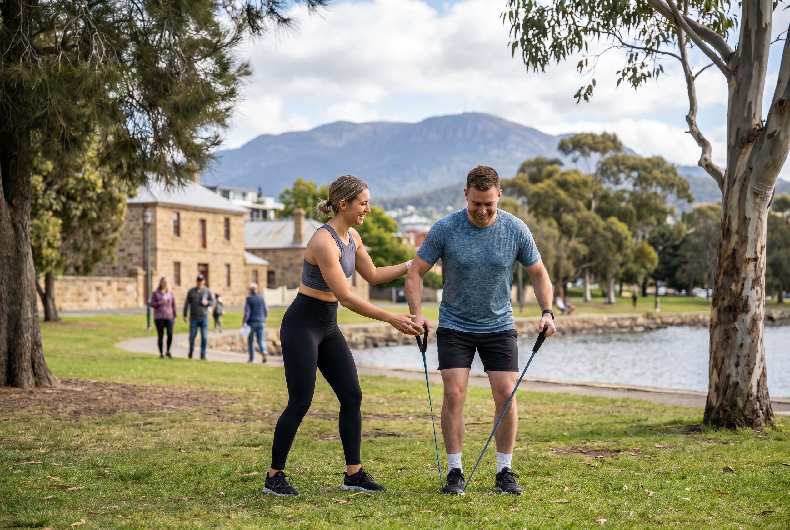 mobile personal trainer hobart one-on-one session in progress