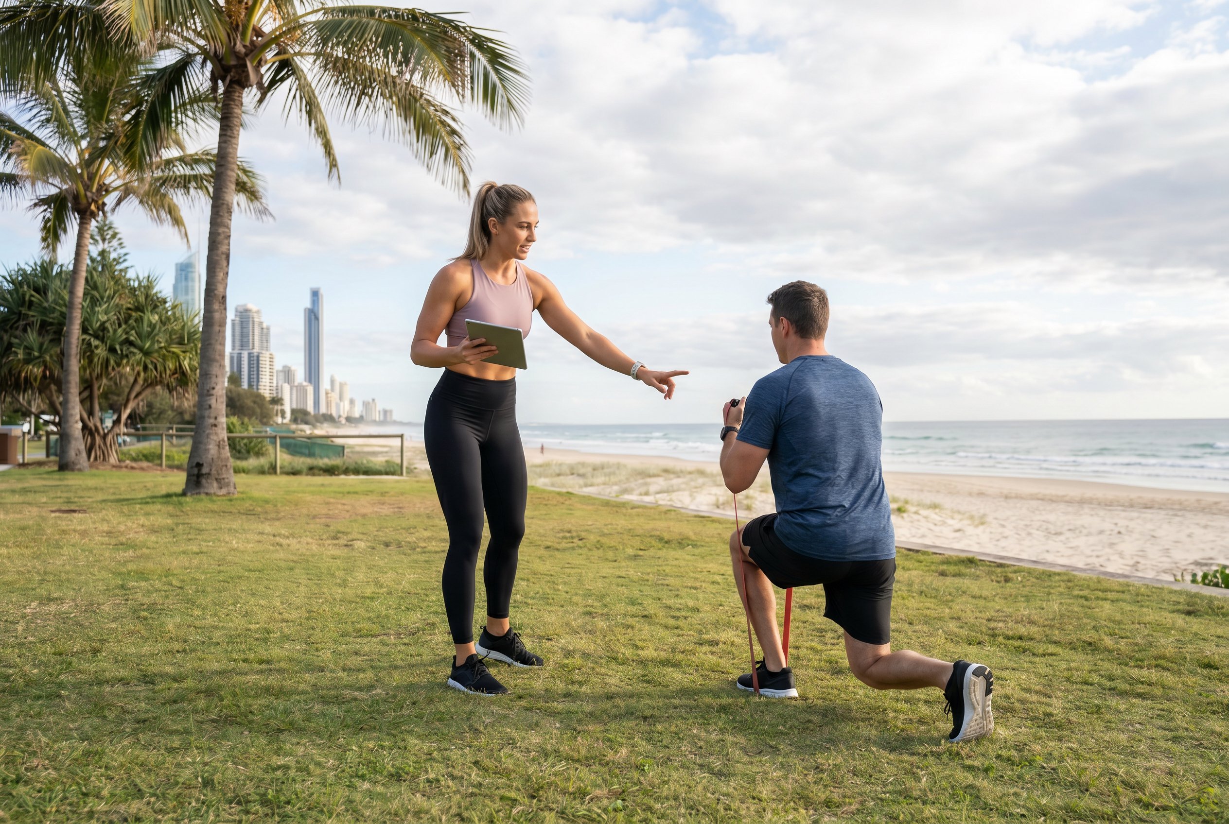 mobile personal trainer gold coast one-on-one session in progress